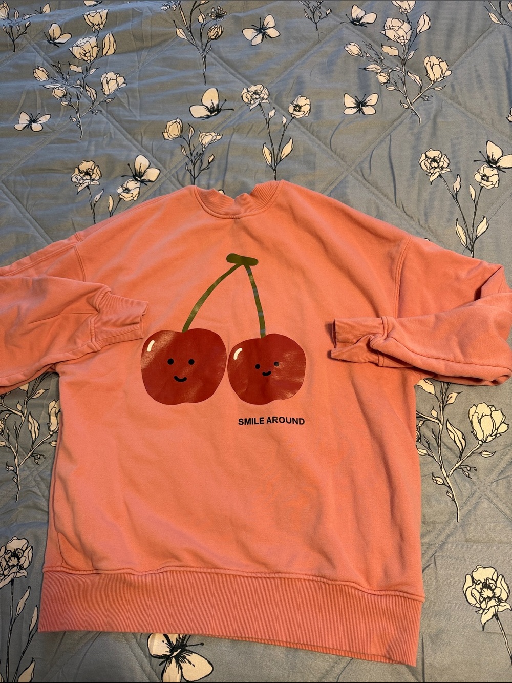 Women Coral Pink Cherry Graphic Sweatshirt - Smile Around